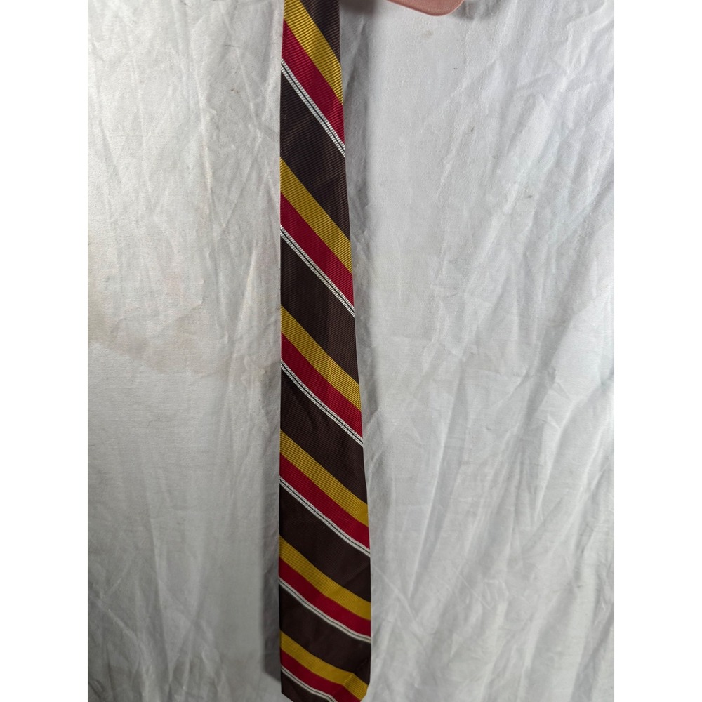Vintage Towncraft Penneys Trevira Striped Necktie Brown Red Yellow 4001 - Picture 1 of 3